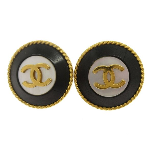 Chanel Button Earrings Clip-On Black 95A - Picture 1 of 4